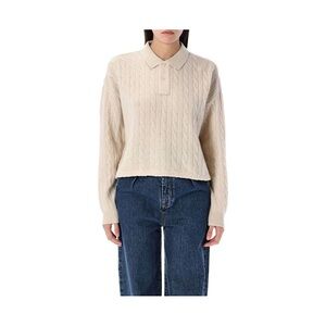 Polo Ralph Lauren Cable‎ Knit Polo Jumper Sweater Beige LARGE